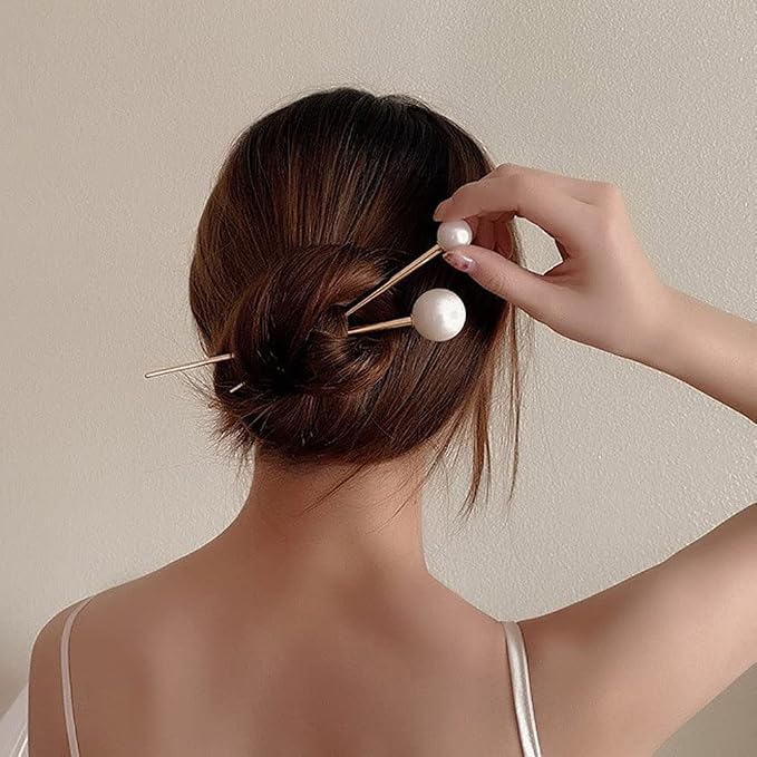 3 Pcs Pearl Hair Pins Minimalist Hair Metal Hair Stick Elegant Chignon Pins Updo Chopsticks Gold Hair Jewelry for Women and Girls