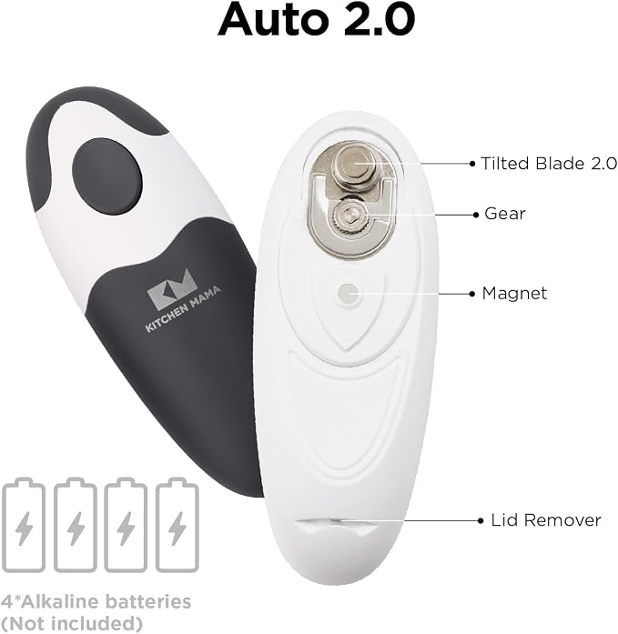 Kitchen Mama Auto 2.0 Electric Can Opener, Onyx Mist | Refined Blade, Automatic Hands Free, Smooth Edge, Food-Safe, Battery Operated