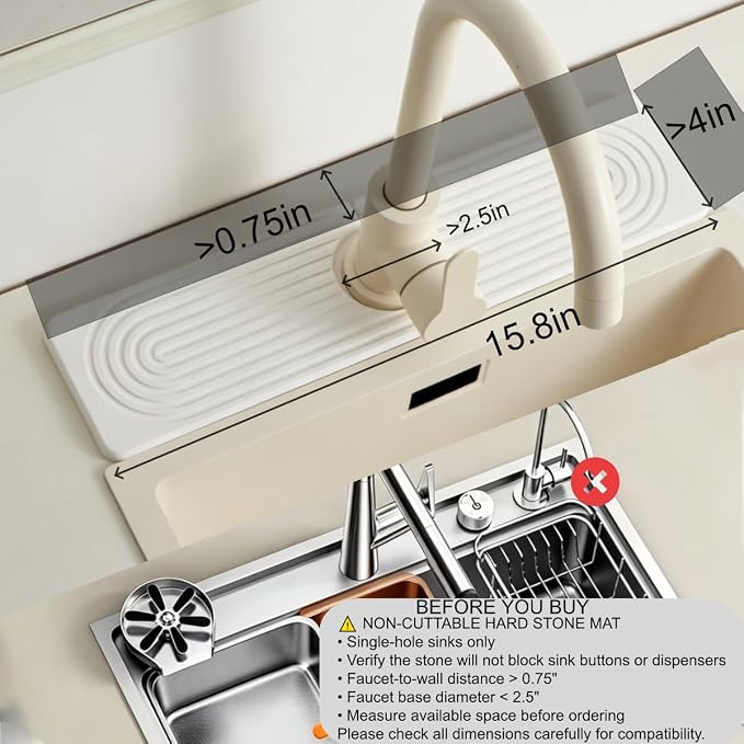 Stone Faucet Mat for Kitchen Sink, Faucet Mat Fast Drying Diatomite, Sink Splash Guard Water Absorbing Stone Tray for Sink, Counter Protector for Kitchen & Bathroom