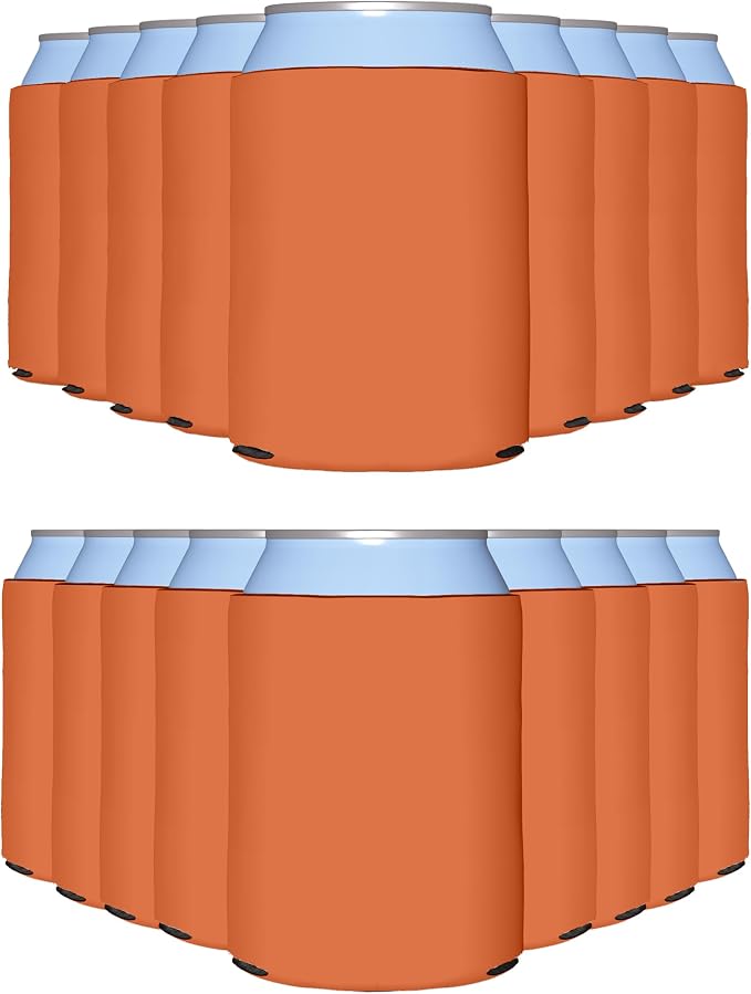 PartyPrints 25 Pack Orange Blank Can Cooler Sleeves, Customizable Bulk Insulated Foam for Beer, Collapsible Plain Drink Holder, Cold Soda Insulator, 12oz Regular, 16oz Tall Cans
