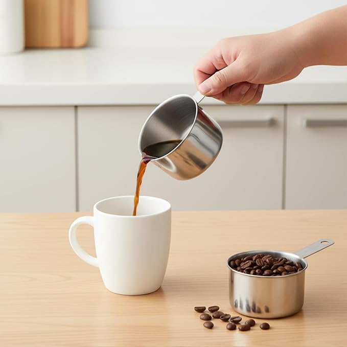 2 Pcs 1 Cup Stainless Steel Measuring Cup, Metal Measuring Cups (250ml, 8oz) Kitchen Gadgets Measure Scoop Dog Food Scoop for Wet and Dry Ingredients, Cooking, Baking, Dishwasher Safe
