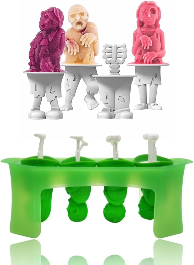 Zombie Popsicle Mold Set 4 Pieces Homemade Silicone Popsicle Maker Kid Easy Release Ice Cream Molds Reusable DIY Pop Molds- BPA Free (Zombie)