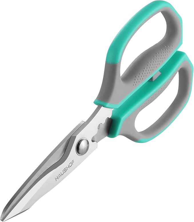 HAUSHOF Kitchen Scissors for Food, 8-1/4" Kitchen Scissors All Purpose | Heavy Duty Kitchen Shears, Sharp Stainless Steel Shears, Soft Grip, U-Groove, Food Scissors for Meat, Vegetables, Fine Bones