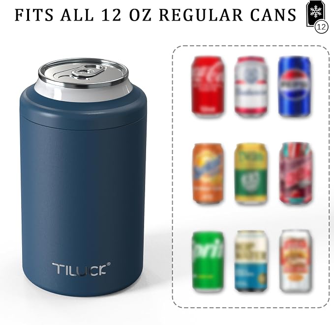 TILUCK Standard Can Cooler, Stainless Steel Insulated Cans, 12 oz | Beer & Hard Seltzer, Doucle-Walled Stainless Steel Insulated Slim Cans, Slim 12 oz