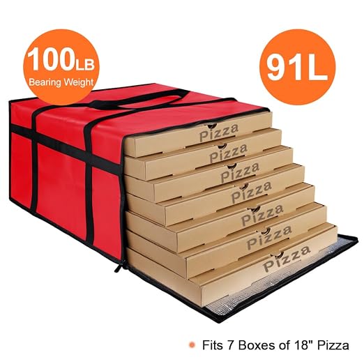 Insulated Pizza Delivery Bag for Carry Hot, 20" x 20" x 14" Carrier Warmer, Insulated Food Delivery Bag, Insulated Grocery Cooler Bags for Catering/Doordash, Commercial Food Warmers（Red, 1Pk）