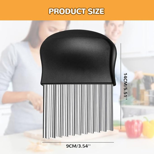 Large Crinkle Cutter, Stainless Steel Wavy Cutter with Non-Slip Handle, French Fry Cutter, Crinkle Potato Slicer, Chopping Tools for Potatoes Carrot Fruit Vegetable (C Set: 3 Pcs)