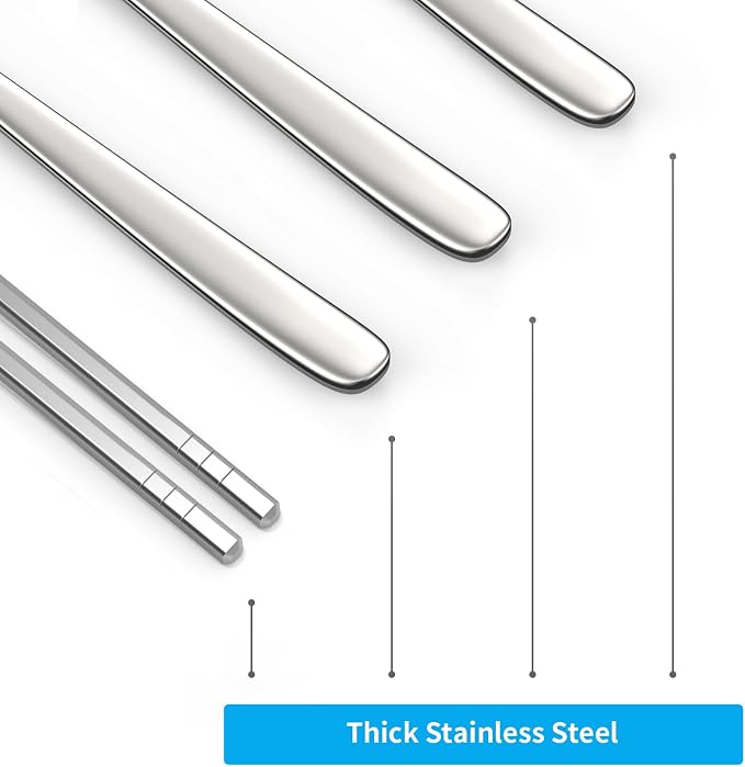 Reusable Spoon and Chopsticks Set, 4 Piece Korean Long Handle Stainless Steel Spoon and Chopsticks Set, Dishwasher Safe for Home, Kitchen or Restaurant