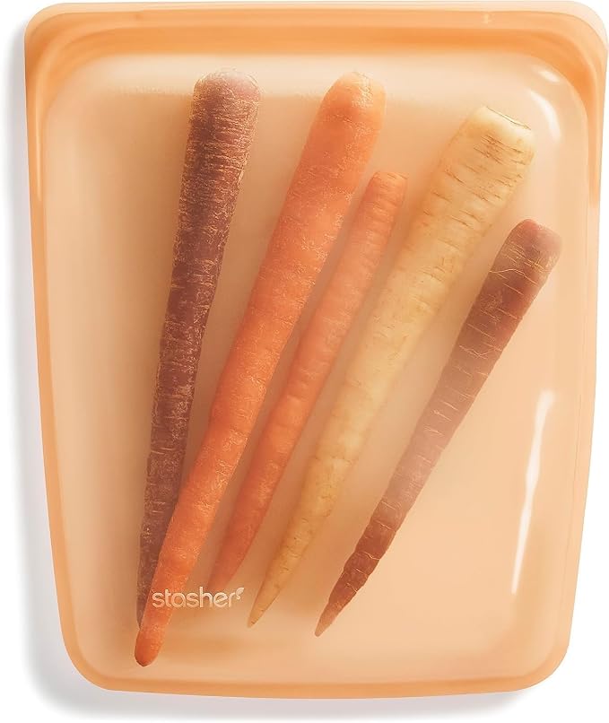 Stasher Premium Reusable Half Gallon Silicone Bag, Orange, 64 oz | Food-Safe Silicone, Freezer, Sous Vide, Microwave, Dishwasher, Oven Safe, Meal Prep, Bulk Storage, BPA-Free, Eco-Friendly
