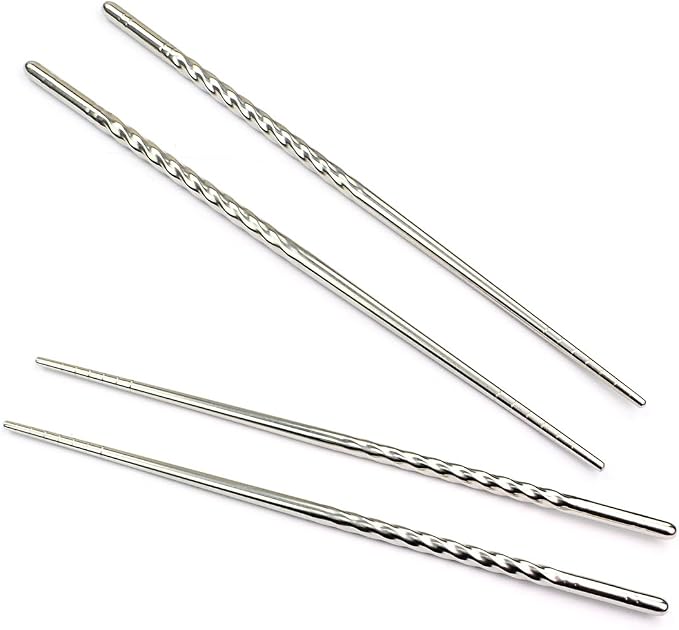Rbenxia Metal Steel Chopstick Stainless Steel Spiral Chopsticks 8.8 Inches Long Lightweight Chopstick Set Reusable Classic Style for Kitchen Dinner 5 Pairs Silver