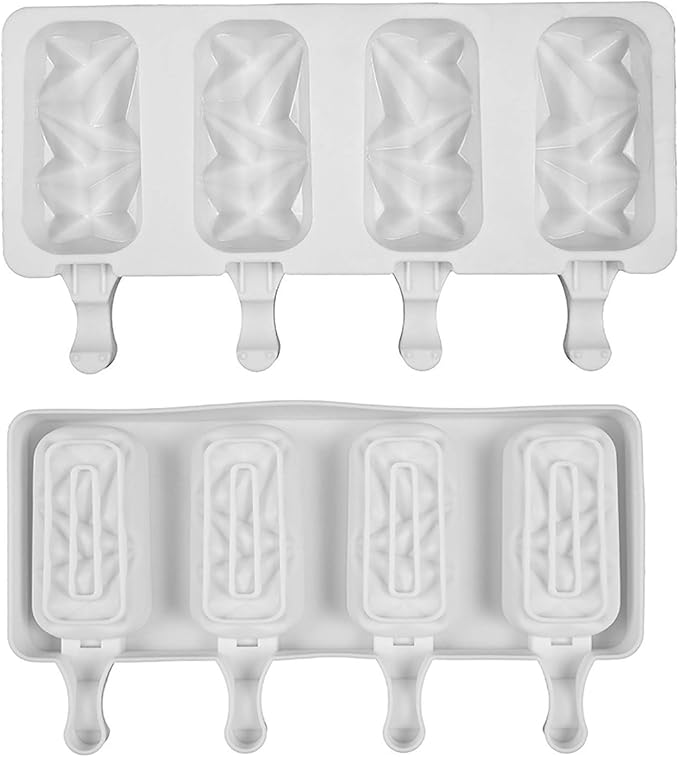Vilihkc 2 Pack Popsicle Molds 4 Cavities Homemade Silicone Popsicle Molds for Kids Ice Pop Molds with 50 Wooden Sticks for DIY Ice Popsicle