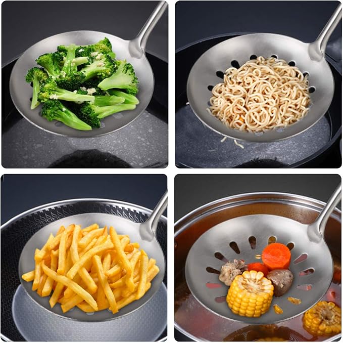 Swify Slotted Spoon Skimmer, Stainless Steel Strainer Ladle With Handle, Asian Wok Skimmer for Kitchen Cooking Deep Fryer, Draining & Frying, 15 inch