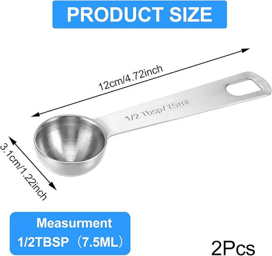 2 Pcs 1/2 Tablespoon Measuring Spoon - Stainless Steel Teaspoons (7.5ml) Coffee Scoop and Tablespoon Measuring Spoon - Metal Kitchen Gadgets for Cooking and Baking