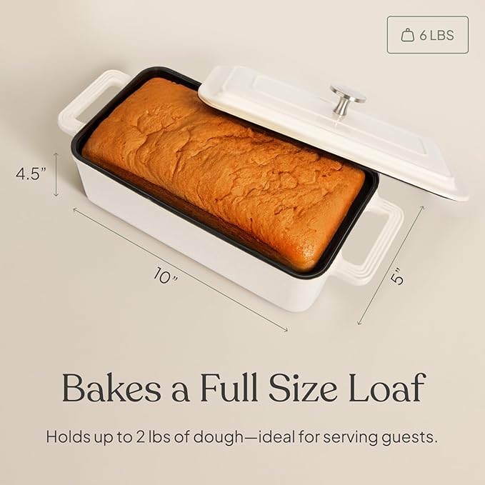 TOMO Cast Iron Bread Oven, 10" x 5" Full Size Loaf - Dutch Oven Bread Cloche with Steam Circulating Lid for Perfect Sourdough