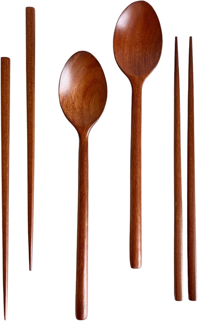 Korean Made Natural Lacquer Coated Wooden Chopsticks & Spoon Utensil Flatware Jujube Tree Ottchil Natural Lacquer Gift for Mom (2SET) Stocking Stuffer