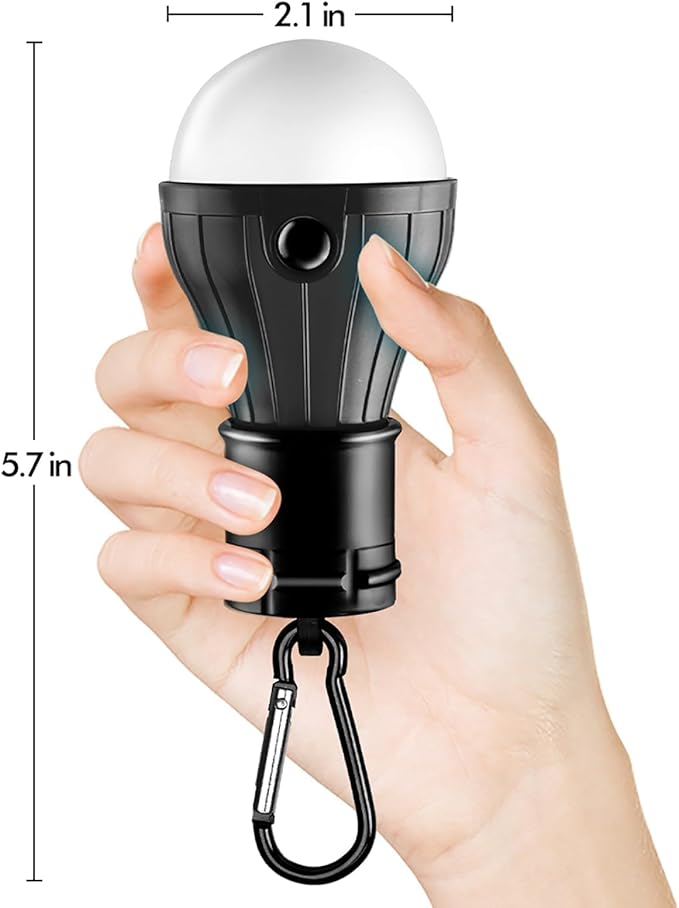 FLY2SKY 4Pcs Portable LED Camping Lights with Clip Hook Emergency Light | Battery Powered LED Tent Lights Bulbs Outdoor Camping Essentials for Hiking Backpacking Hurricane Power Outage Emergency Gear