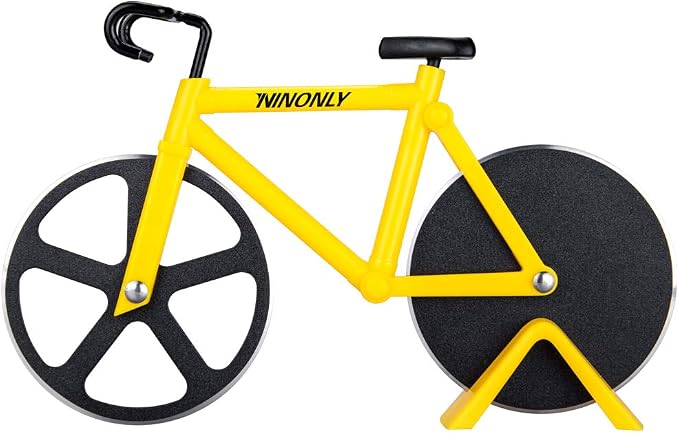 Ninonly Bicycle Pizza Cutter Wheel,Non-stick Bike Pizza Slicer,Stainless Steel Cutting Wheels With a Stand for Pizza Lovers, Housewarming Gifts Cool Kitchen Gadget Cool Men's Gift
