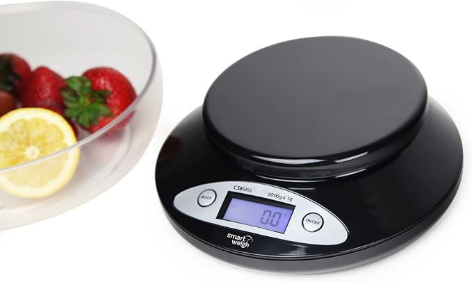 Smart Weigh Digital Kitchen Scale with Removable Bowl – 11lb/5kg Capacity, 0.1oz/1g Precision – High Accuracy Food Scale for Baking, Cooking & Meal Prep (Black)