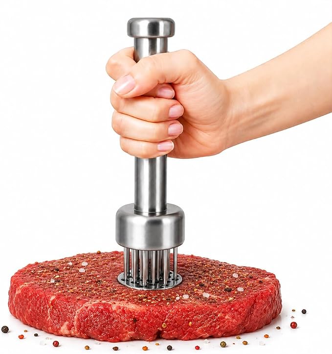 Stainless Steel Meat Tenderizer Tool with 21 Sharp Needles – Blade Tenderizer for Chicken, Beef, Steak – Heavy Duty Meat Pounder Hammer, Easy Grip Kitchen Gadget for Cooking & Chef Tools