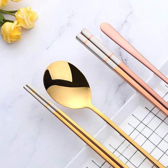 Buyer Star 4 color Square Chopsticks and Spoons Set Metal Stainless Steel Spoons Chopsticks Set