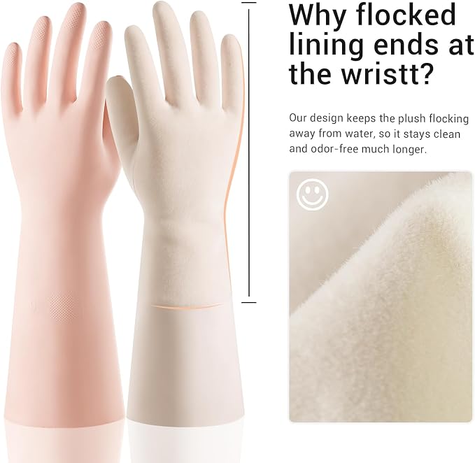 ThxToms 2 Pair Nitrile Dishwashing Cleaning Gloves,with Cotton Flocked Liner,Skin-Friendly & Anti-Slip Design,Y&P