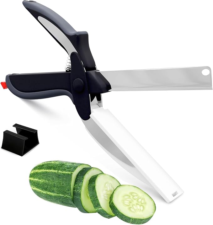 9.6" Cutting Board Scissors for Food with Stainless Steel Blade | 2 in 1 Kitchen Scissors for Food with Detachable Cutting Board; Cuts Veggies, Fruits, and Meat; Dishwasher Safe; Safety Lock