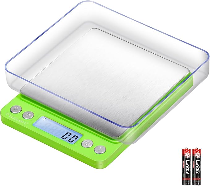 Fuzion Small Gram Scale 3000g, Digital Kitchen Food Scale, Gram and Ounce | 0.1g Accuracy, 6 Modes, 2 Trays Included, Tare Function, Piece Counting, For Food, Coffee, Cooking, Herb, Reptiles, Coins