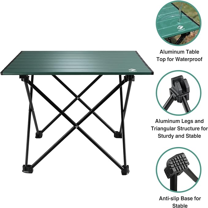 VILLEY Portable Camping Side Table, Ultralight Aluminum Folding Beach Table | Lightweight & Portable, Aluminum Folding Table with Carry Bag for Camping, Outdoor Cooking, Beach, Picnic, Boat & Travel
