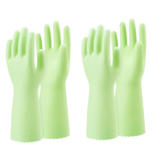 SHOWA 111 Skin-Friendly Dishwashing Gloves, Latex-Free PVC, Reusable Housekeeping Gloves with Cotton Liner, Non-Slip Grip for Kitchen & Gardening, Made in Japan, Medium, 2-Pairs
