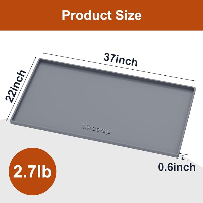 ukeetap 37" x 22" Extra Thick Silicone Mat Waterproof with Raised Edge, Under Sink Mat for Kitchen & Bathroom, Kitchen Cabinet Liner, Multi-Purpose for Storage & Protection, Gray