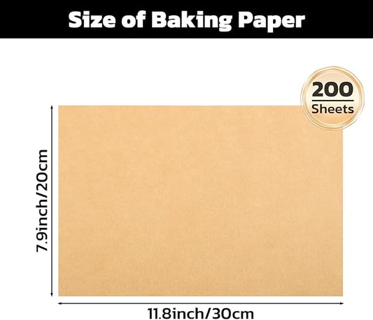 Beasea Parchment Paper Sheets for Baking, 200pcs 8x12 Inch Unbleached Precut Nonstick Heavy Duty Natural Baking Paper Sheets for Air Fryer Cooking, Grilling, Frying and Steaming