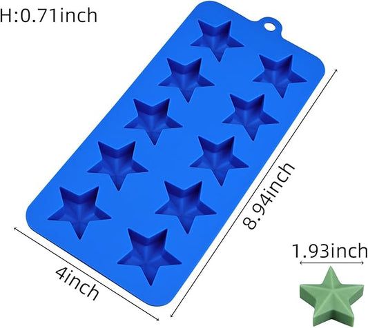 Star Chocolate Molds 3pcs Silicone Star Candy Molds for Baking Ice Cube Resin Soap Jelly(Star Size 1.93in), Blue
