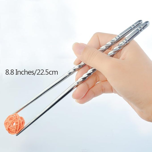 Rbenxia Metal Steel Chopstick Stainless Steel Spiral Chopsticks 8.8 Inches Long Lightweight Chopstick Set Reusable Classic Style for Kitchen Dinner 5 Pairs Silver