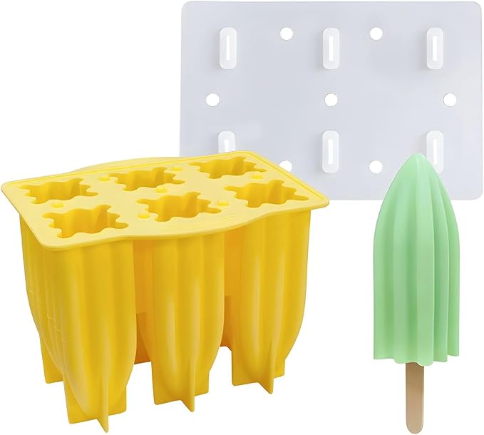 Generic Silicone Popsicle Mould With Lid,Popsicle Molds 6 Pieces Ice Pop Molds BPA Free Popsicle Mold Reusable Easy Release Ice Pop Make Homemade children DIY ice cream food grade Mold (awl-yellow)