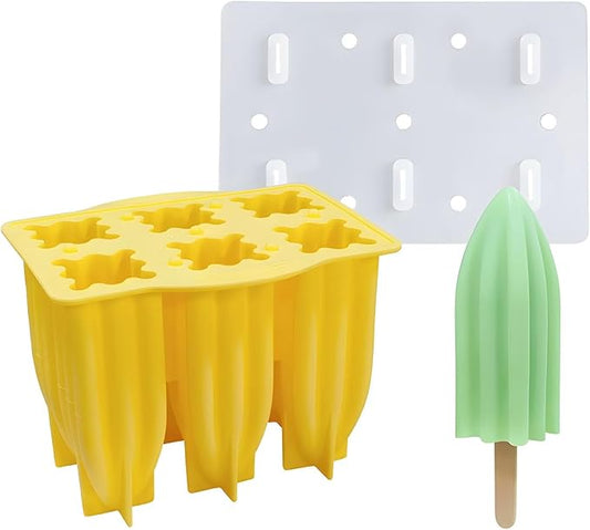 Generic Silicone Popsicle Mould With Lid,Popsicle Molds 6 Pieces Ice Pop Molds BPA Free Popsicle Mold Reusable Easy Release Ice Pop Make Homemade children DIY ice cream food grade Mold (awl-yellow)
