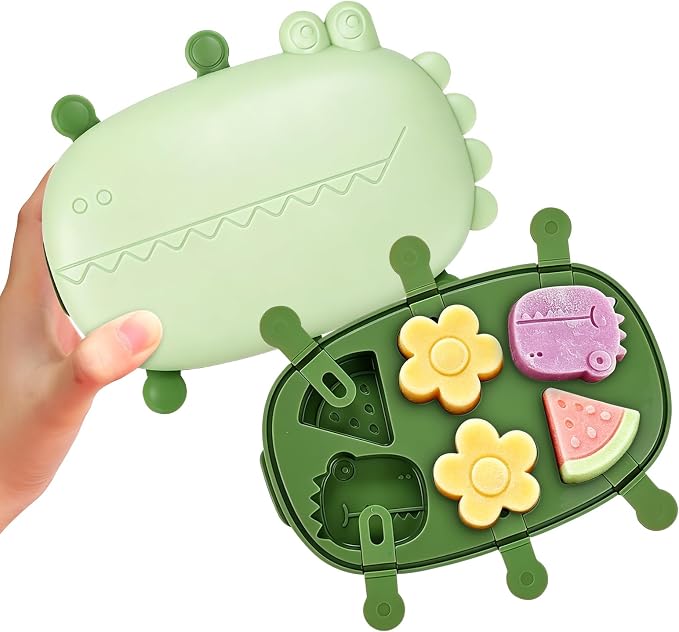 Silicone Popsicle Mold Fun Shaped Dinosaur Popsicle Silicone Molds with 6 Sticks, Reusable Small Mini Ice Popsicle Molds Set, Easy to Clean and Dishwasher Safe