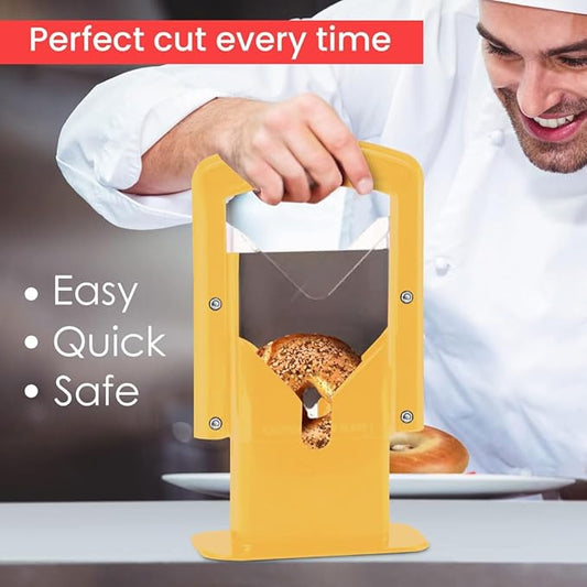 Slyce - Bagel Slicer, Bagel Cutter with Safety Shield and Safe Grip, Bagel Holder for Cutting Large and Small Bagels, Stainless Steel Blade (Yellow)