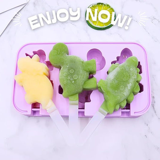 Dinosaur Silicone Popsicle Molds, 3 Pcs Ice Pop Maker | Flexible dinosaur shapes for juice pops, yogurt treats, fruit ice and summer freezer snacks.
