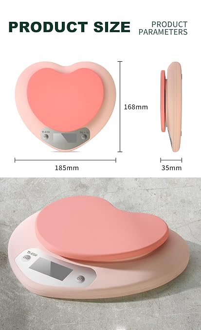 YRY Pink Kitchen Scale - Large LCD, Tare Function, 11 lbs Capacity, 0.03 oz Precise Graduation - Perfect Food Scale for Baking & Cooking, ML & Oz Unit for Liquids and Solids (Pink 5kg/1g)