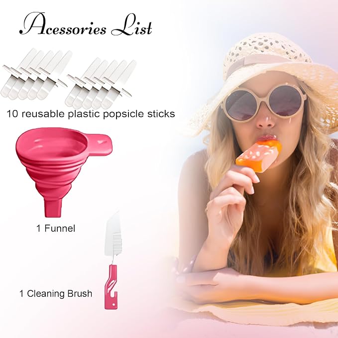 Silicone Popsicle Molds 10 Pcs Ice Pop Maker Molds with 10 Reusable Sticks, Cleaning Brush and Funnel - Homemade Easy-Release Reusable Popsicle Moulds Shapes (Red)