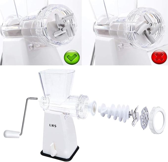 Manual Meat Grinder with Stainless Steel Blades Heavy Duty Powerful Suction Base for Home Use Fast and Effortless for All Meats-White