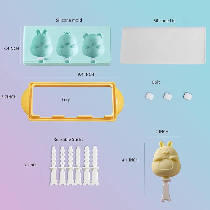 Popsicle Molds Ice Pop Molds Silicone 3 Cavities Ice Cream Mold animals & fruit Cake Pop Mold DIY Popsicle Ice Pop Molds Flexible Silicone Popsicle Makers… (tiger)