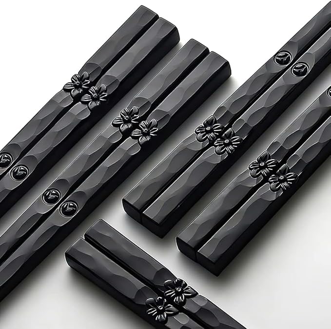 YFWOOD 5 Pairs Fiberglass Chopsticks, Dishwasher Safe Reusable Chopsticks, Non Slip Japanese Style Chop Sticks, 9.5 Inch - Black