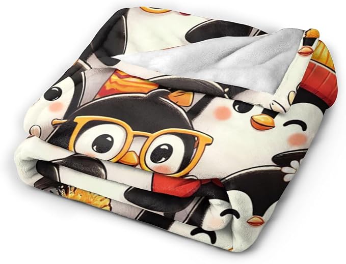Funny Penguin Blanket Soft Warm Cute Kawaii Penguin Plush Throw Blanket Cozy Flannel Fuzzy Fleece Bedding Stuff Animal Decor Blanket Gifts for Lover Girls Boys Kids Teens Adults Women 60"x80"
