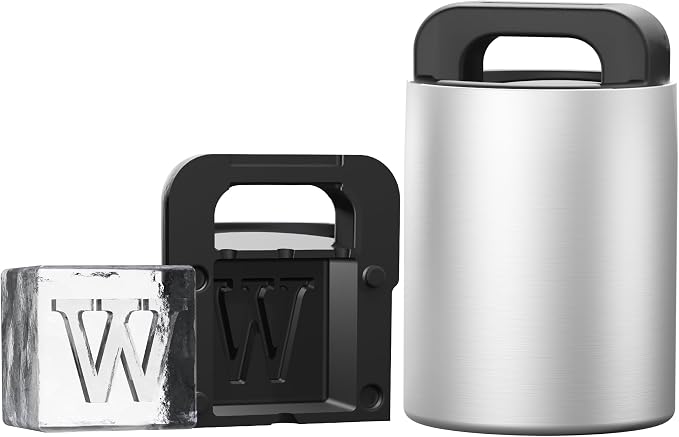 Letter W Monogram Clear Ice Cube Maker, 2" Big Ice Cubes Mold for Whisky and Cocktails, Large Initials Silicone Ice Cube Tray Personalized Gifts for DAD Gifts for Men (Letter W)