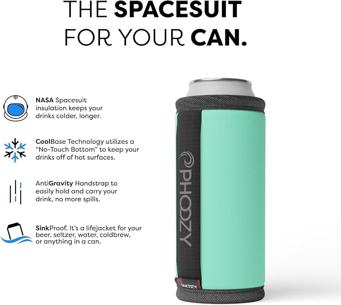 PHOOZY Insulated Can Cooler for Slim 12 oz Cans - Patented Drink Sleeve with NASA-Inspired Technology - Keeps Beer, Soda & Sparkling Water Cold Longer - Lightweight Outdoor Can Holder - Mint