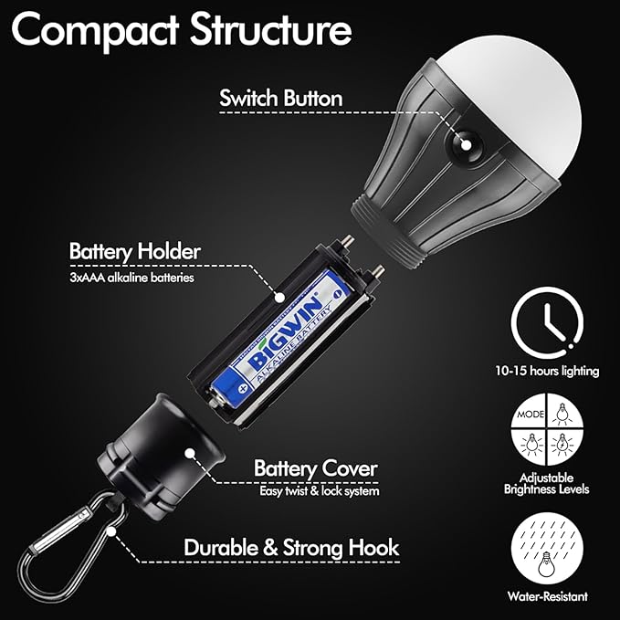 FLY2SKY Tent Lamp 5 Packs Portable Tent Light Clip Hook Hurricane Emergency Lights LED Camping Light Bulb Camping Tent Lantern Equipment for Camping Hiking Backpacking Fishing Outage | Battery Powered LED Tent Lights Bulbs Outdoor Camping Essentials fo...