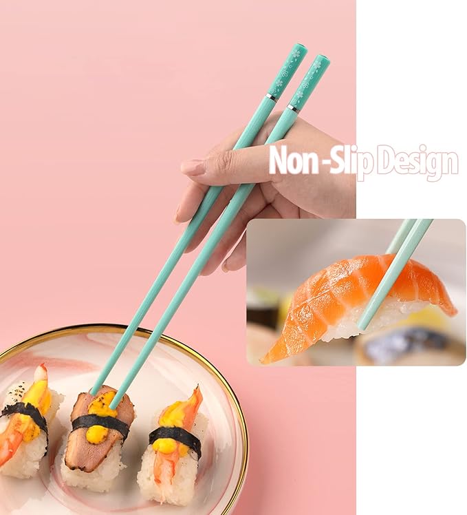 Sakura 5 Pairs Fiberglass Chopsticks, Non-Slip Reusable, Dishwasher Safe | Food-Safe, Lightweight, Matte Textured Tips, Heat-Resistant, Ideal for Sushi Ramen, Premium Gift for Family Friends, 9.5inch