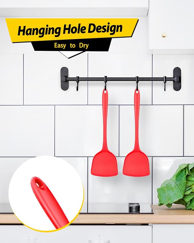 BUNDLEPRO Silicone Seamless Wok Spatula, 2 Pack, Red | Non-Stick, Heat Resistant, Easy to Clean, Dishwasher Safe, Ideal for Cooking, Baking, Stir-Fry