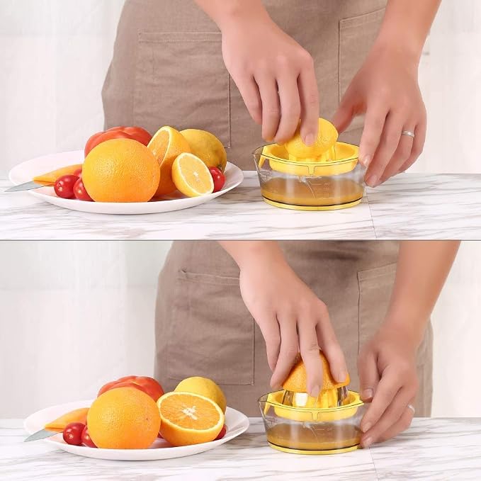 Kasmoire Citrus Lemon Orange Juicer, Manual Hand Squeezer with Built-in Measuring Cup and Strainer, 8OZ (Yellow)