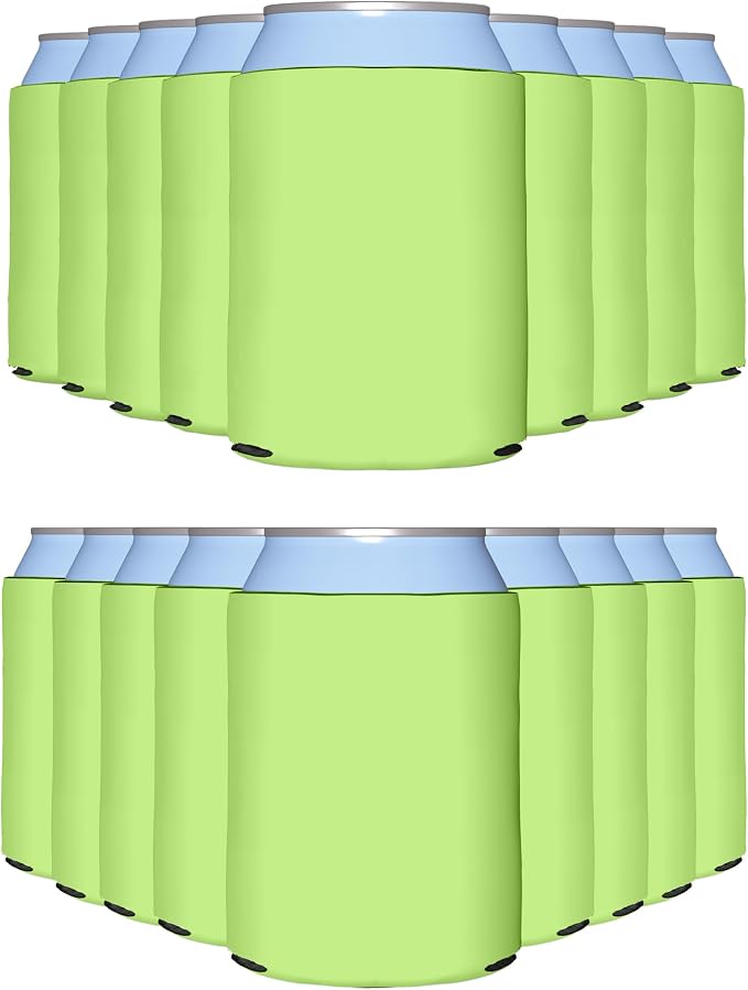 PartyPrints 100 Pack Lime Green Blank Can Cooler Sleeves, Customizable Bulk Insulated Foam for Beer, Collapsible Plain Drink Holder, Cold Soda Insulator, 12oz Regular, 16oz Tall Cans